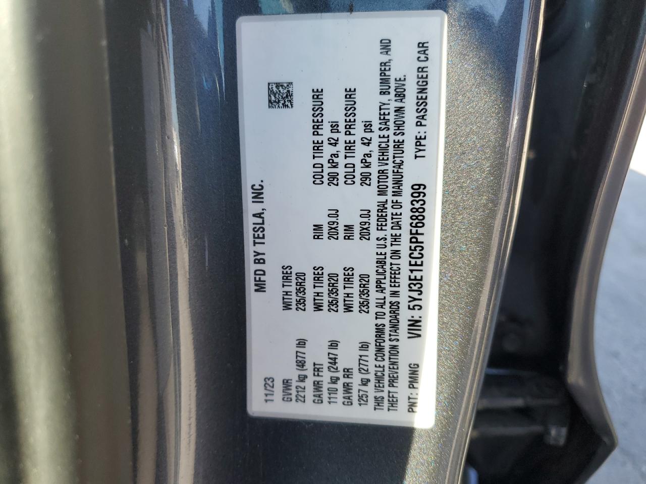 2023 Tesla Model 3 VIN: 5YJ3E1EC5PF688399 Lot: 89509865