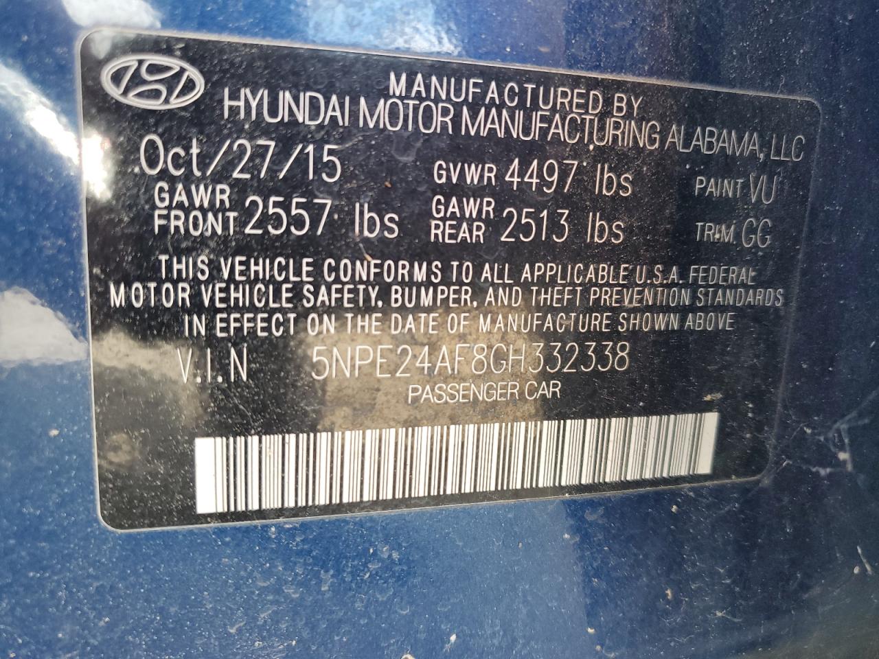 2016 Hyundai Sonata Se VIN: 5NPE24AF8GH332338 Lot: 86447355