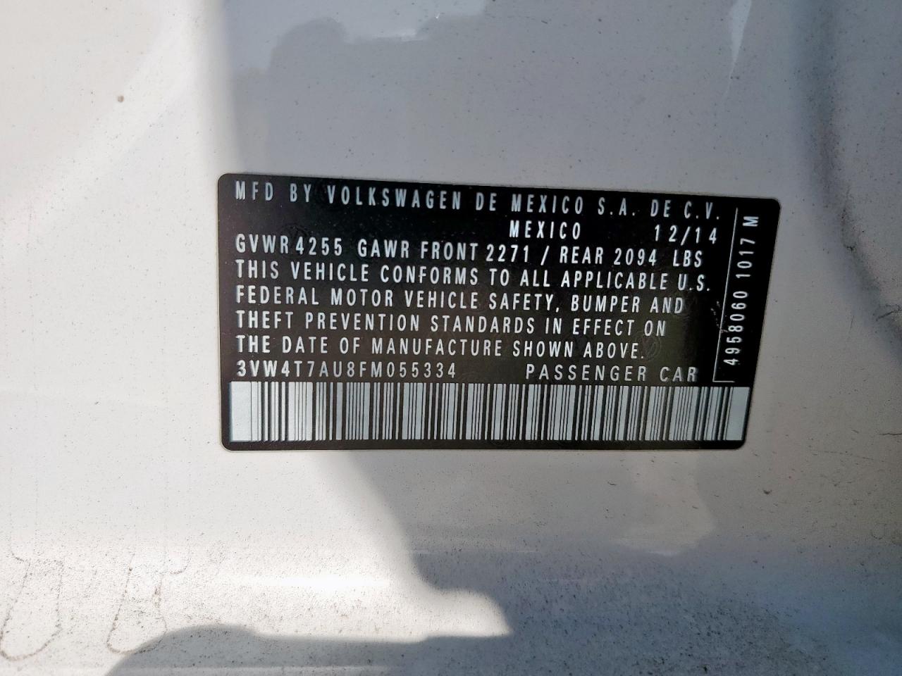 2015 Volkswagen Gti VIN: 3VW4T7AU8FM055334 Lot: 84834435