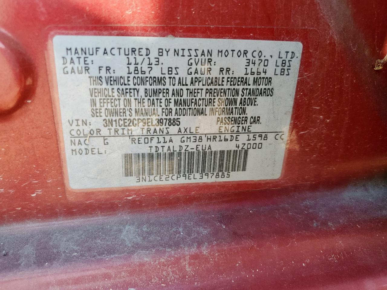 2014 Nissan Versa Note S VIN: 3N1CE2CP9EL397885 Lot: 86683455