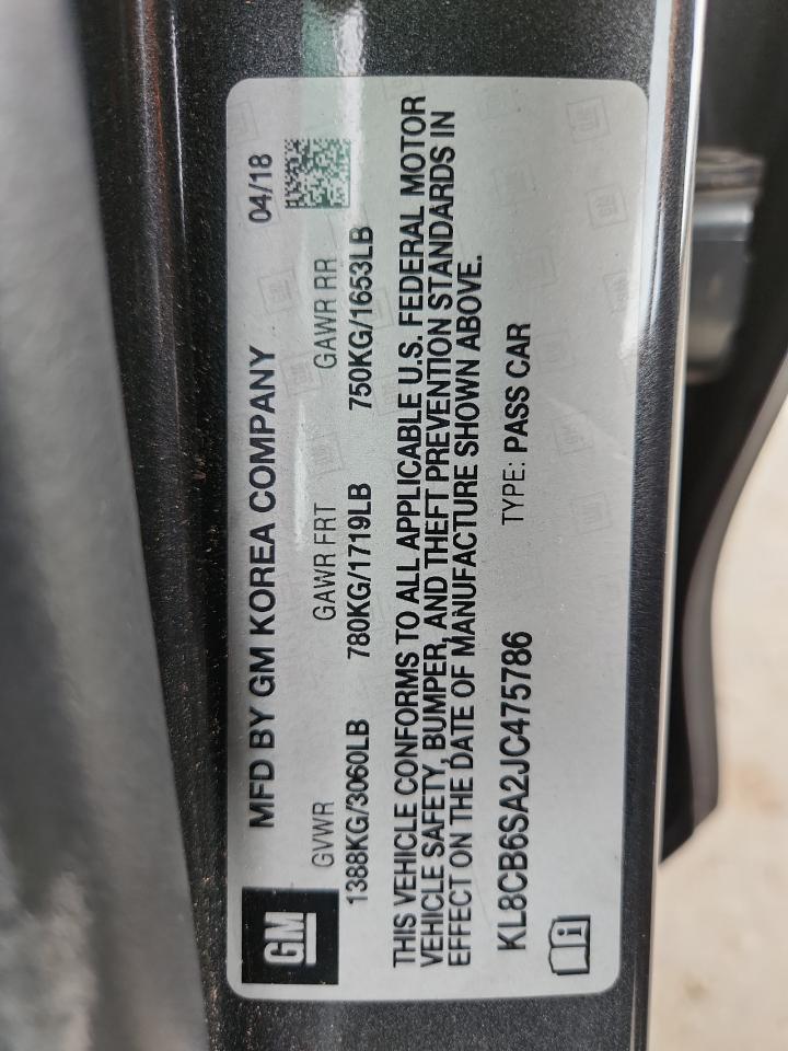 2018 Chevrolet Spark Ls VIN: KL8CB6SA2JC475786 Lot: 85335095