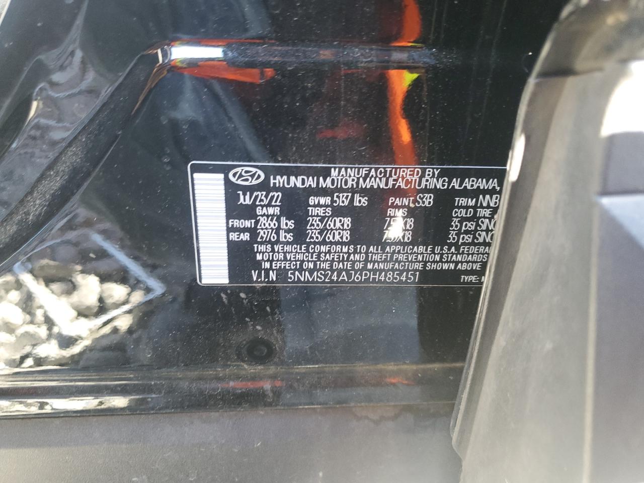 2023 Hyundai Santa Fe Sel VIN: 5NMS24AJ6PH485451 Lot: 86139395