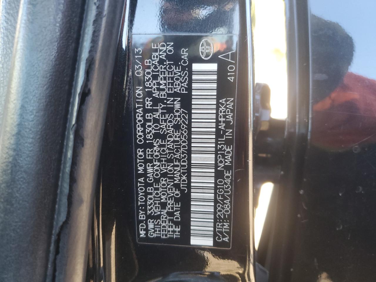 2013 Toyota Yaris VIN: JTDKTUD37DD569227 Lot: 85644895