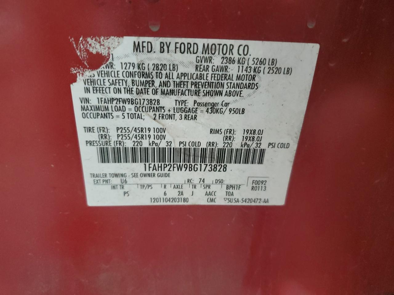 2011 Ford Taurus Limited VIN: 1FAHP2FW9BG173828 Lot: 82452545