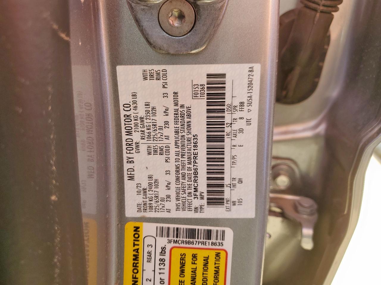 2023 Ford Bronco Sport Big Bend VIN: 3FMCR9B67PRE18635 Lot: 69575875