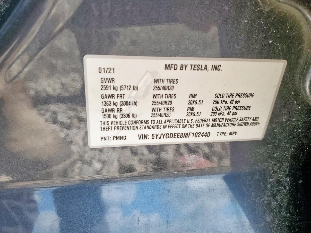 2021 Tesla Model Y VIN: 5YJYGDEE8MF102440 Lot: 82674105