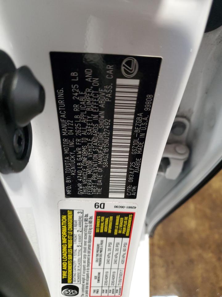 2022 Lexus Es 350 Base VIN: 58AGZ1B15NU127492 Lot: 84563625