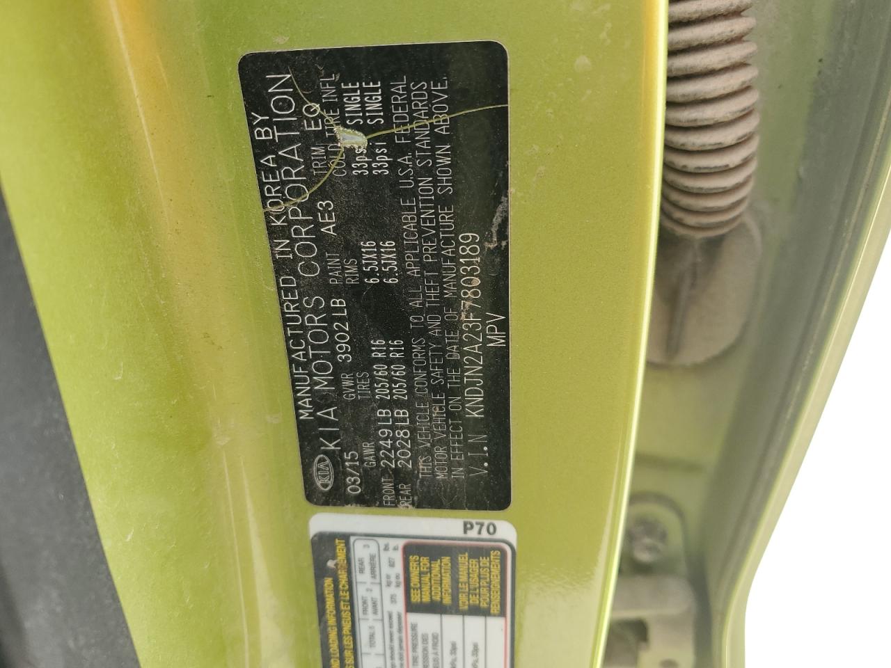 2015 Kia Soul VIN: KNDJN2A23F7803189 Lot: 86087085