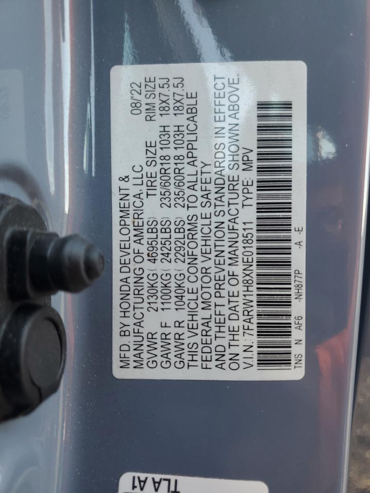 2022 Honda Cr-V Exl VIN: 7FARW1H8XNE018511 Lot: 87360945