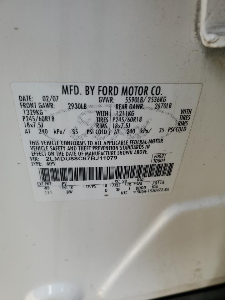 2007 Lincoln Mkx VIN: 2LMDU88C67BJ11079 Lot: 87100045