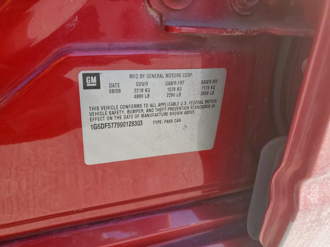 2009 Cadillac Cts VIN: 1G6DF577990128303 Lot: 84634185