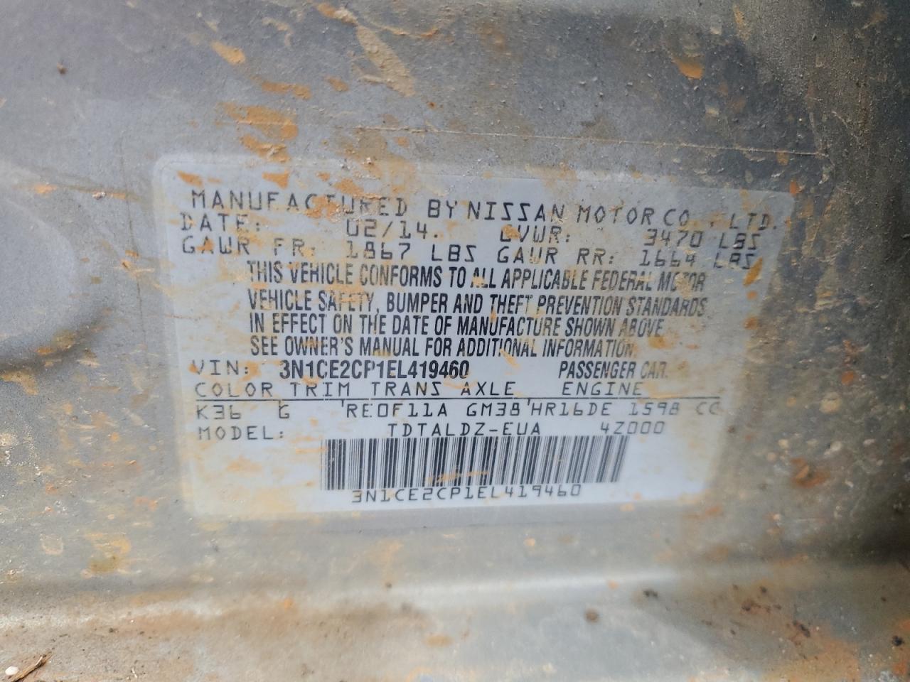 2014 Nissan Versa Note S VIN: 3N1CE2CP1EL419460 Lot: 86529485