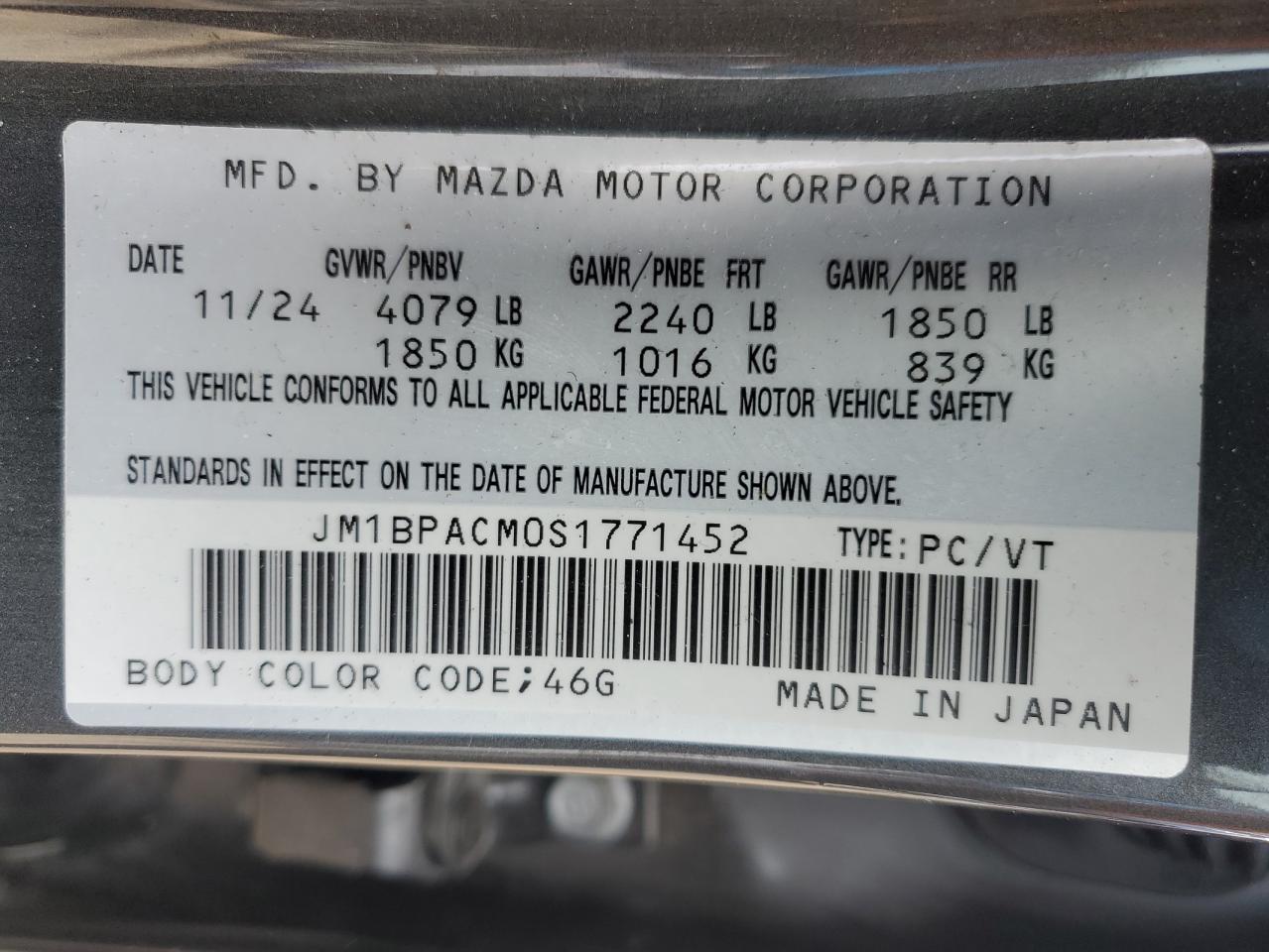 2025 Mazda 3 Preferred VIN: JM1BPACM0S1771452 Lot: 86784905