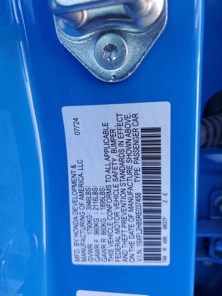 2024 Honda Civic Sport VIN: 19XFL2H85RE037458 Lot: 85382715