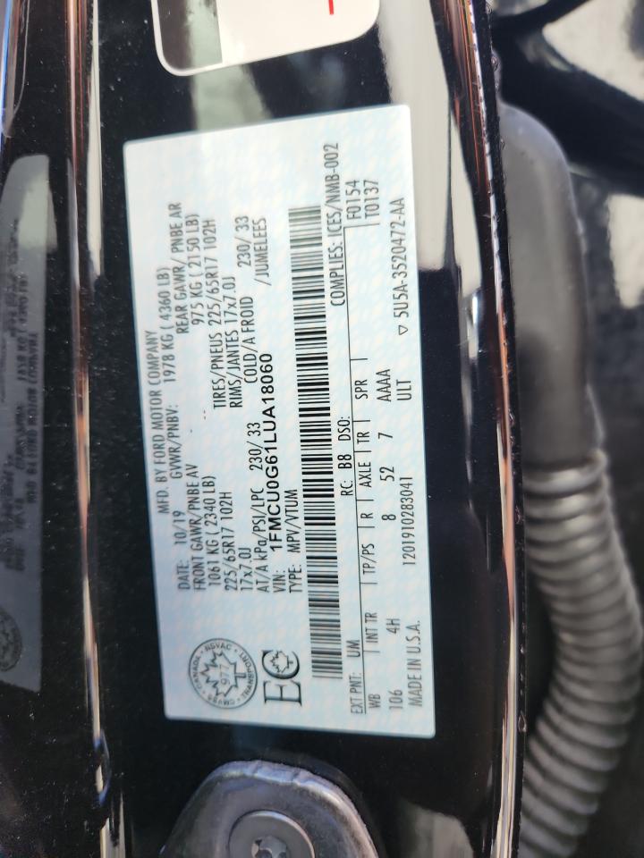 2020 Ford Escape Se VIN: 1FMCU0G61LUA18060 Lot: 85731615