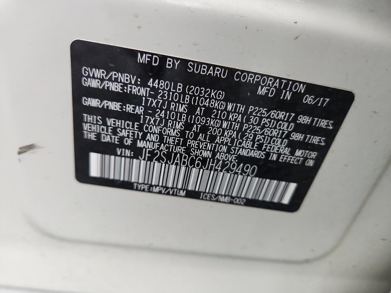 2018 Subaru Forester 2.5I VIN: JF2SJABC6JH429490 Lot: 86329975