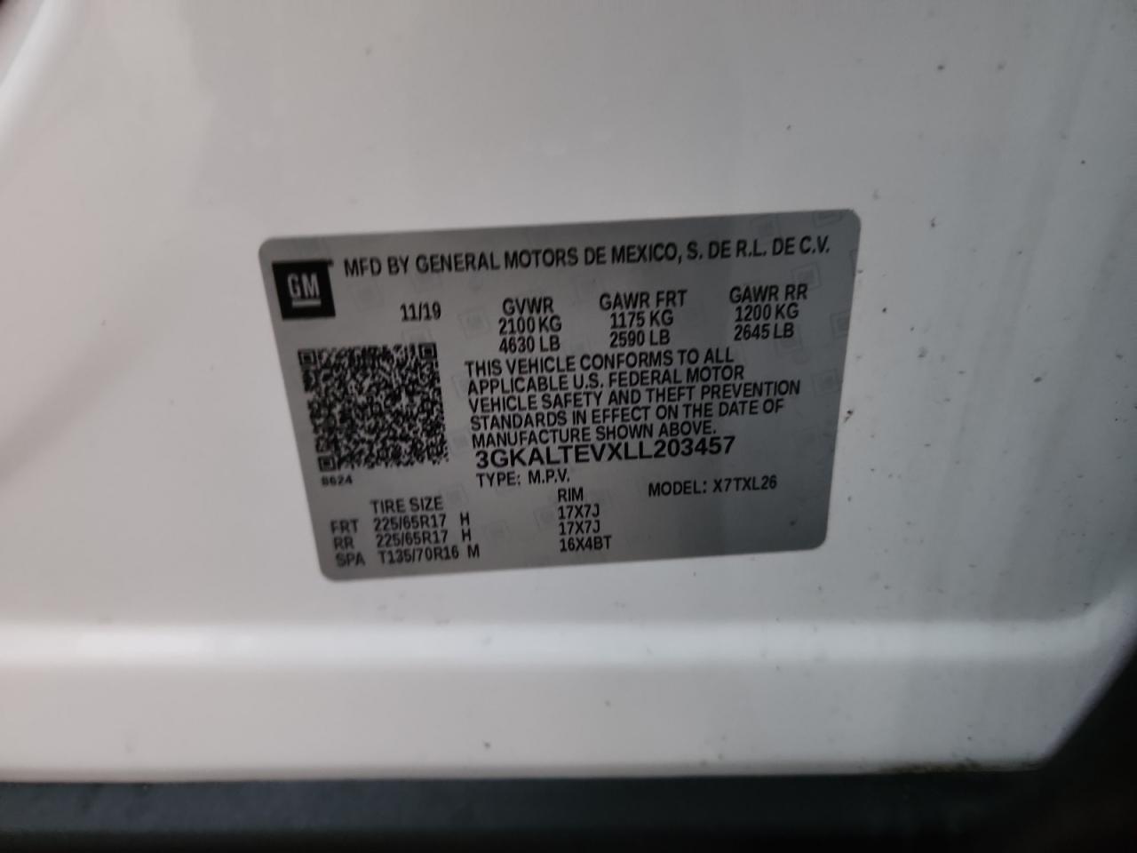 2020 GMC Terrain Sle VIN: 3GKALTEVXLL203457 Lot: 89553575