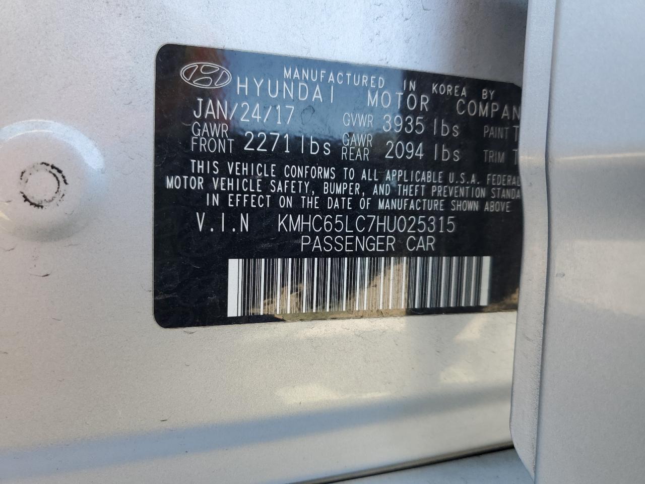 2017 Hyundai Ioniq Blue VIN: KMHC65LC7HU025315 Lot: 81396965