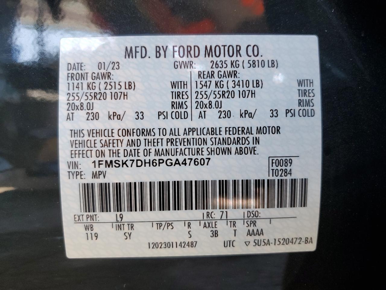 2023 Ford Explorer Xlt VIN: 1FMSK7DH6PGA47607 Lot: 85934175