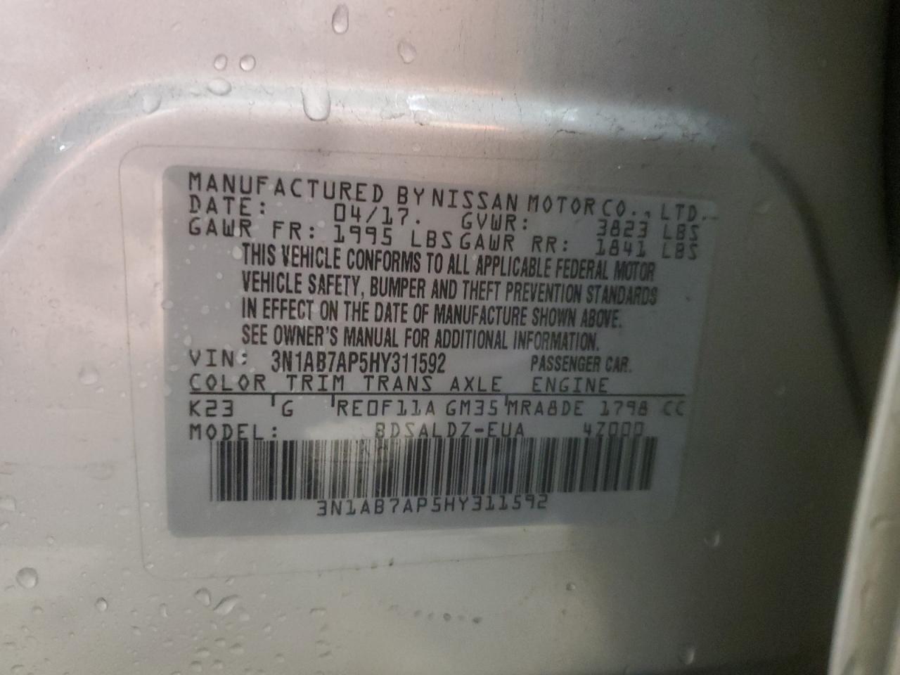 2017 Nissan Sentra S VIN: 3N1AB7AP5HY311592 Lot: 85899815