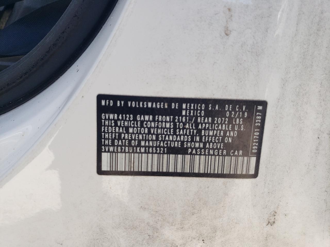2019 Volkswagen Jetta Sel VIN: 3VWEB7BU1KM165321 Lot: 87019075