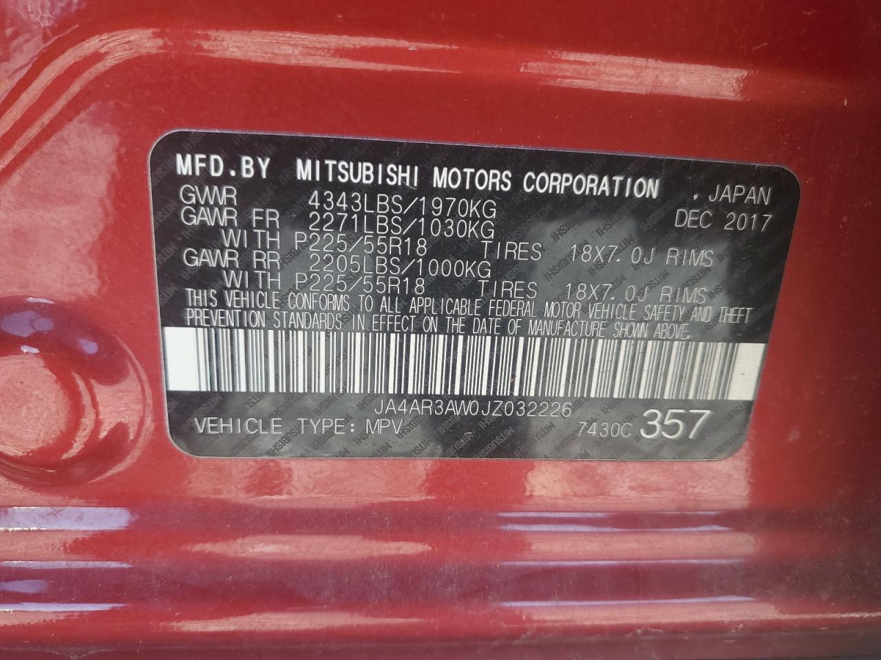 2018 Mitsubishi Outlander Sport Es VIN: JA4AR3AW0JZ032226 Lot: 86788155