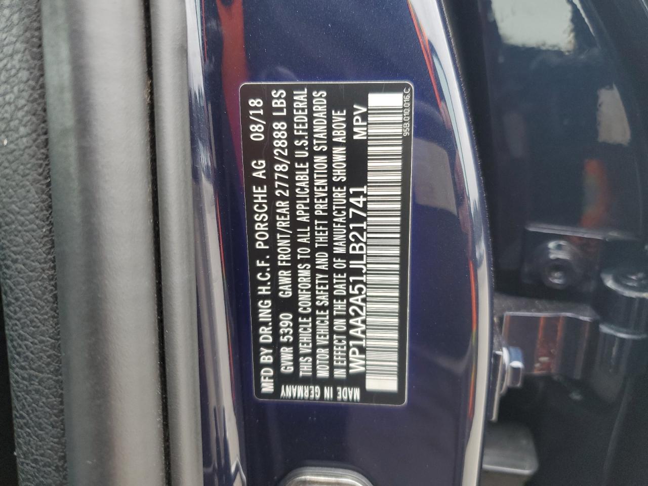 2018 Porsche Macan VIN: WP1AA2A51JLB21741 Lot: 90332305