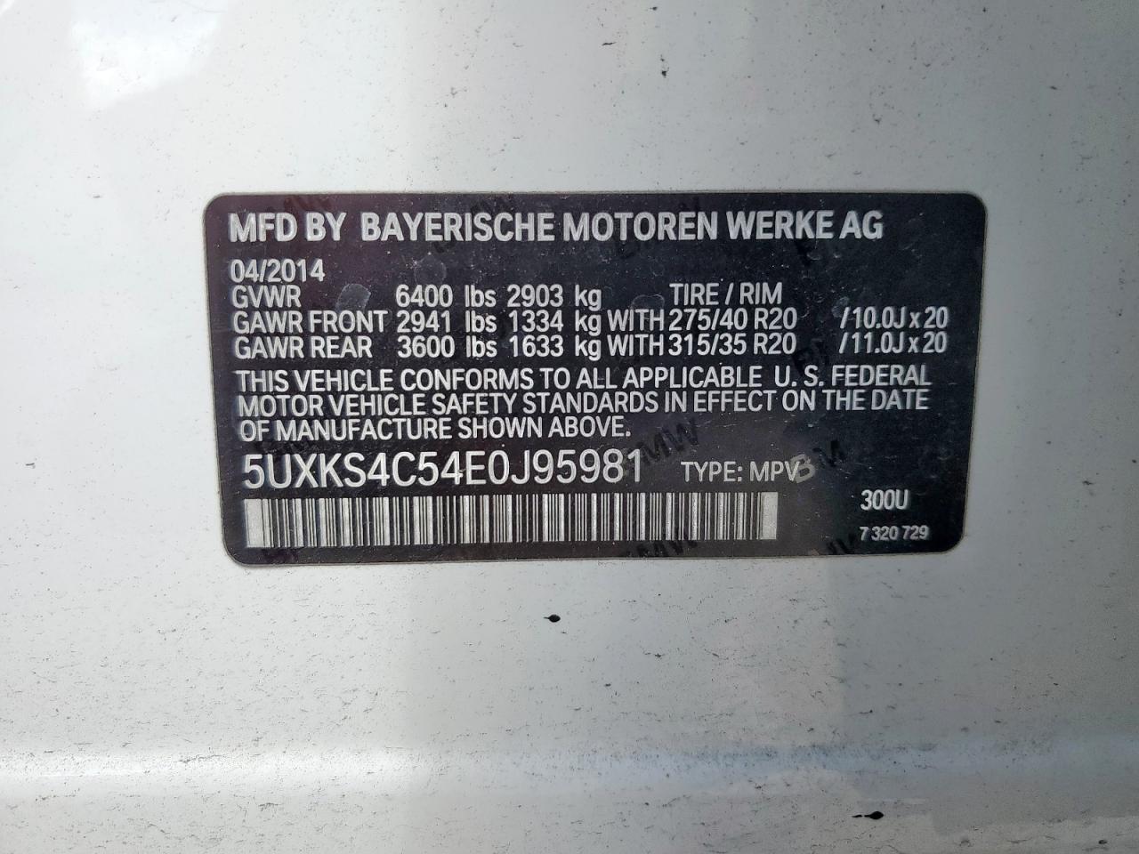 2014 BMW X5 xDrive35D VIN: 5UXKS4C54E0J95981 Lot: 85545985