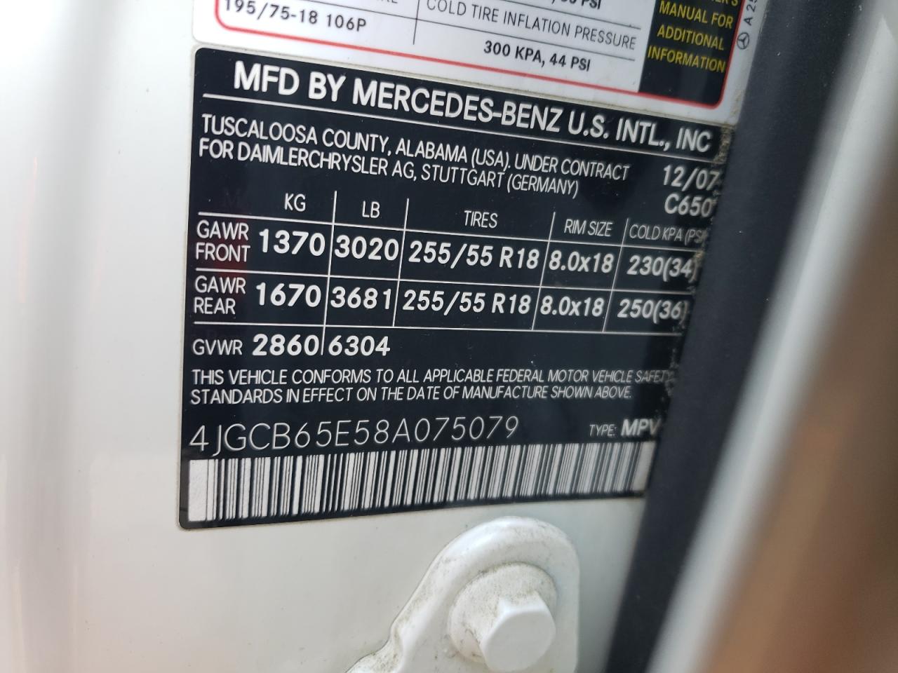 2008 Mercedes-Benz R 350 VIN: 4JGCB65E58A075079 Lot: 81927865