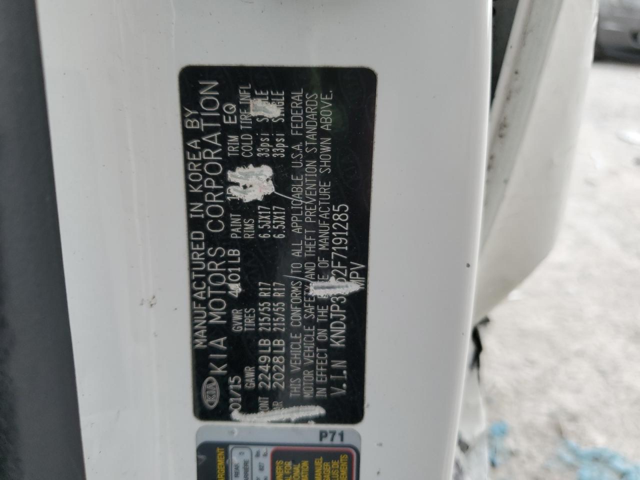 2015 Kia Soul + VIN: KNDJP3A52F7191285 Lot: 85581075