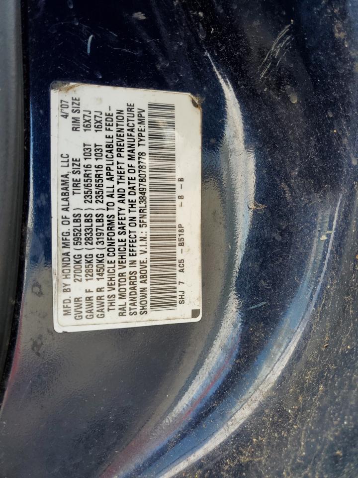 2007 Honda Odyssey Ex VIN: 5FNRL38497B078778 Lot: 85842165