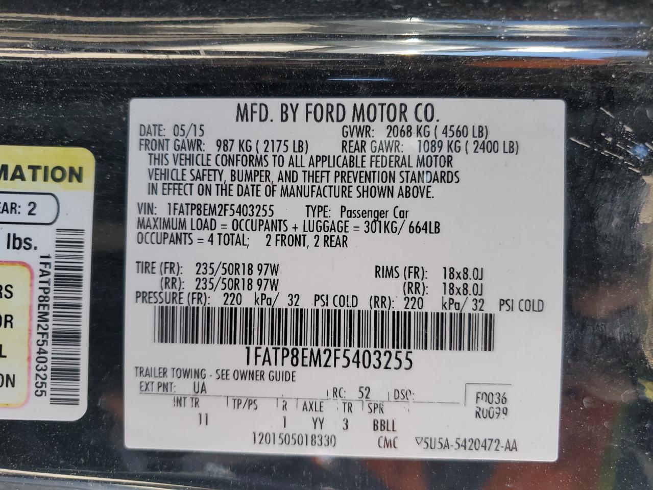 2015 Ford Mustang VIN: 1FATP8EM2F5403255 Lot: 90233665