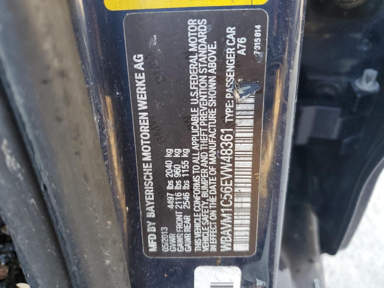 2014 BMW X1 Sdrive28I VIN: WBAVM1C56EVW48361 Lot: 85484335