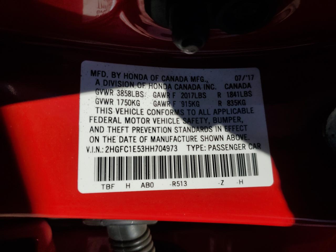 2017 Honda Civic Si VIN: 2HGFC1E53HH704973 Lot: 85263005