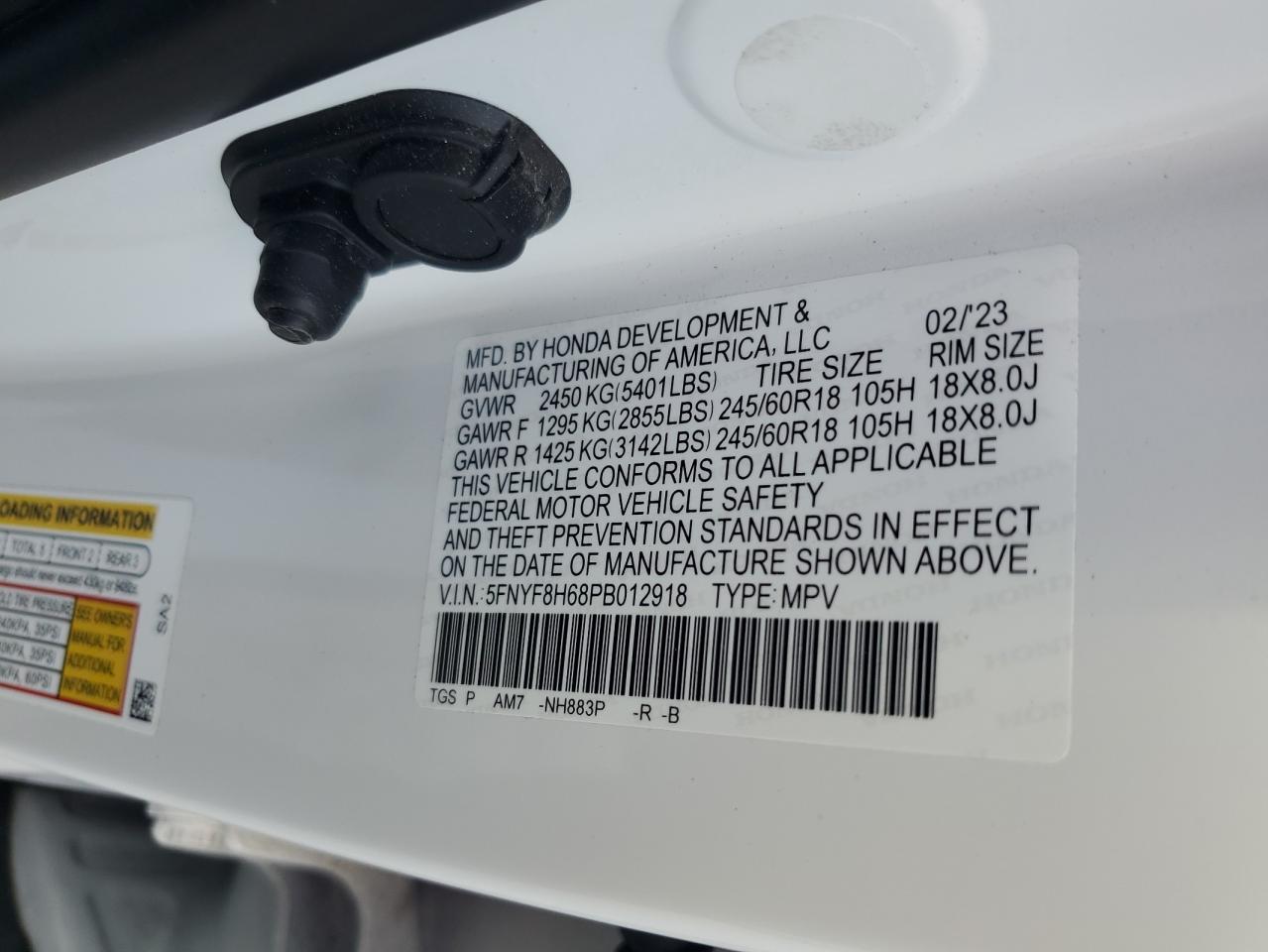 2023 Honda Passport Trail Sport VIN: 5FNYF8H68PB012918 Lot: 84971805