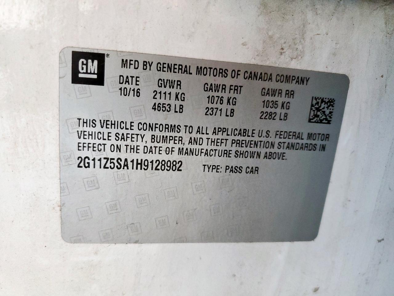 2017 Chevrolet Impala Ls VIN: 2G11Z5SA1H9128982 Lot: 86097355