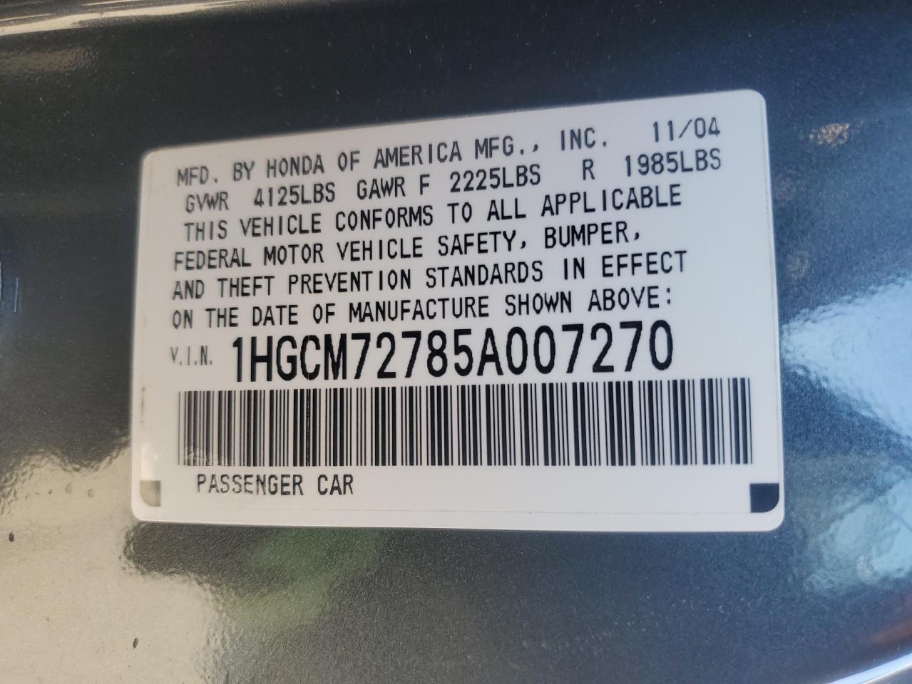 2005 Honda Accord Ex VIN: 1HGCM72785A007270 Lot: 85714405