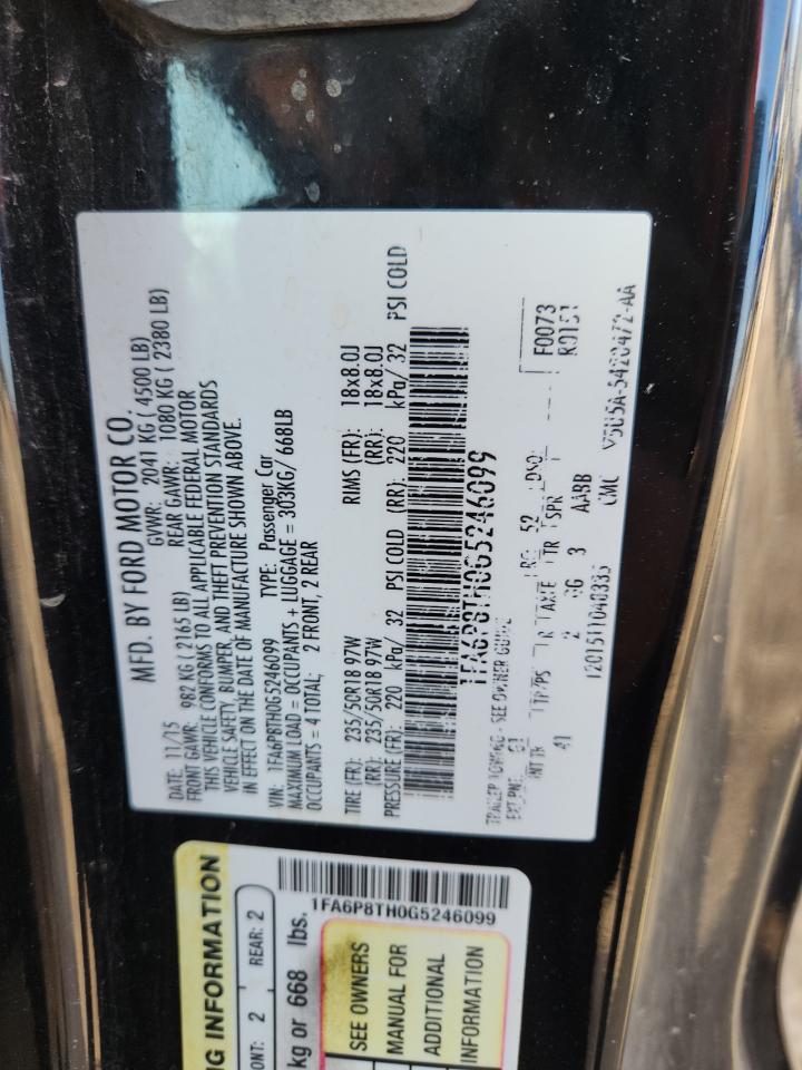 2016 Ford Mustang VIN: 1FA6P8TH0G5246099 Lot: 84887215