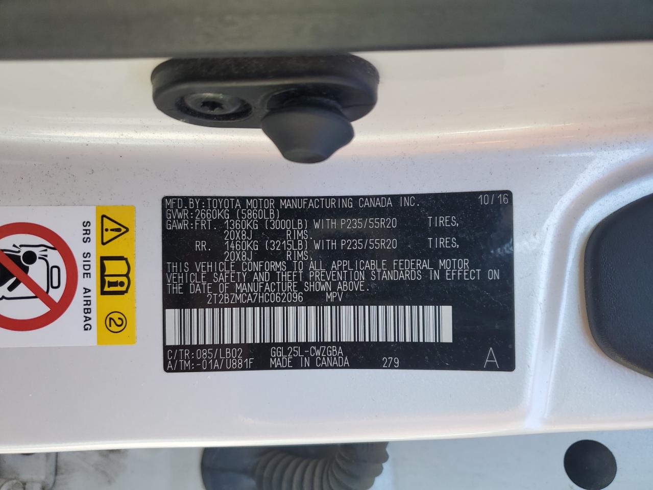 2017 Lexus Rx 350 Base VIN: 2T2BZMCA7HC062096 Lot: 85313465