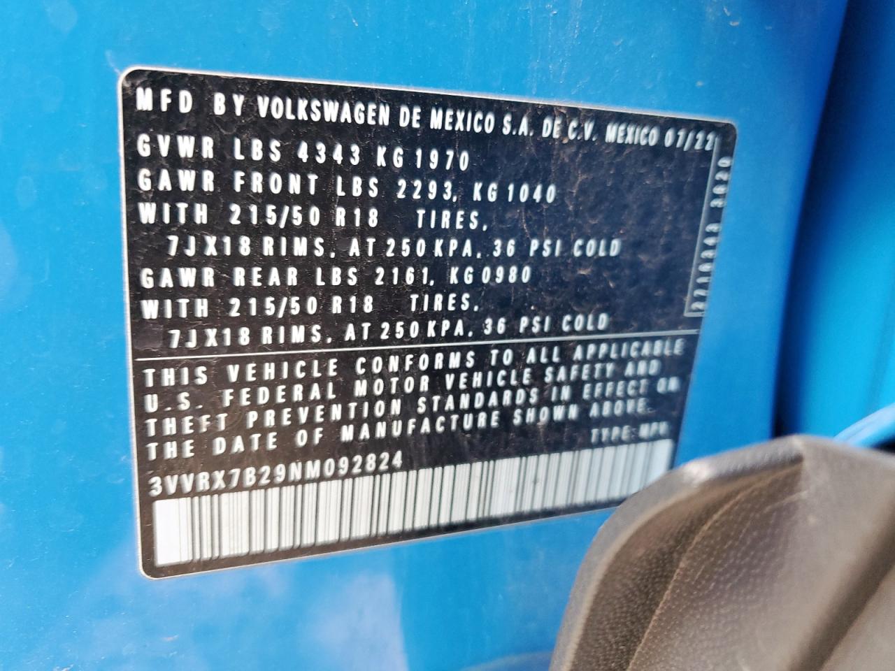 2022 Volkswagen Taos Se VIN: 3VVRX7B29NM092824 Lot: 85398295