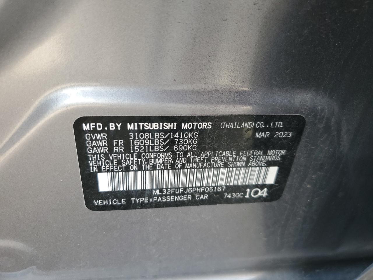 2023 Mitsubishi Mirage G4 Es VIN: ML32FUFJ6PHF05167 Lot: 82530435