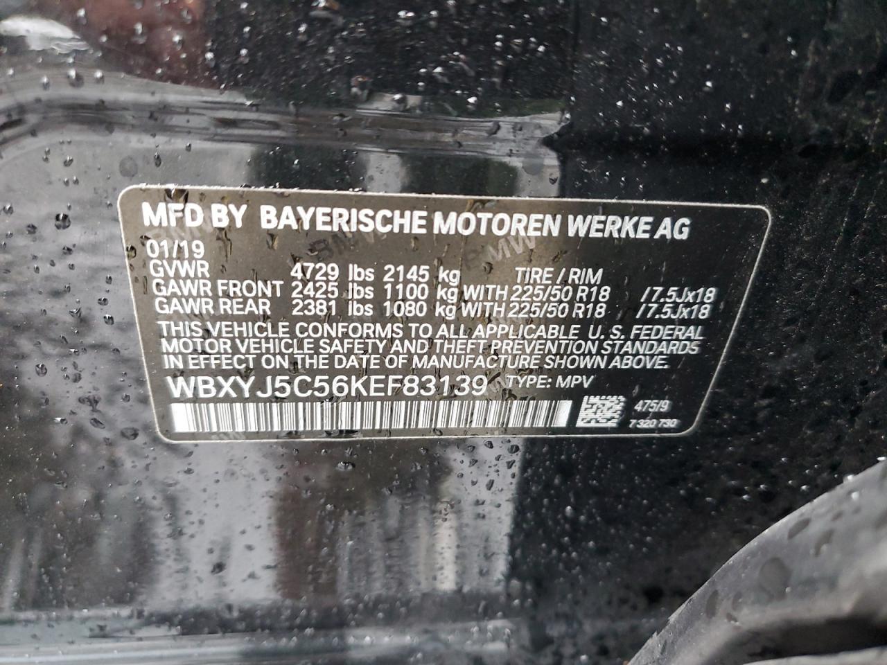 2019 BMW X2 xDrive28I VIN: WBXYJ5C56KEF83139 Lot: 86445945