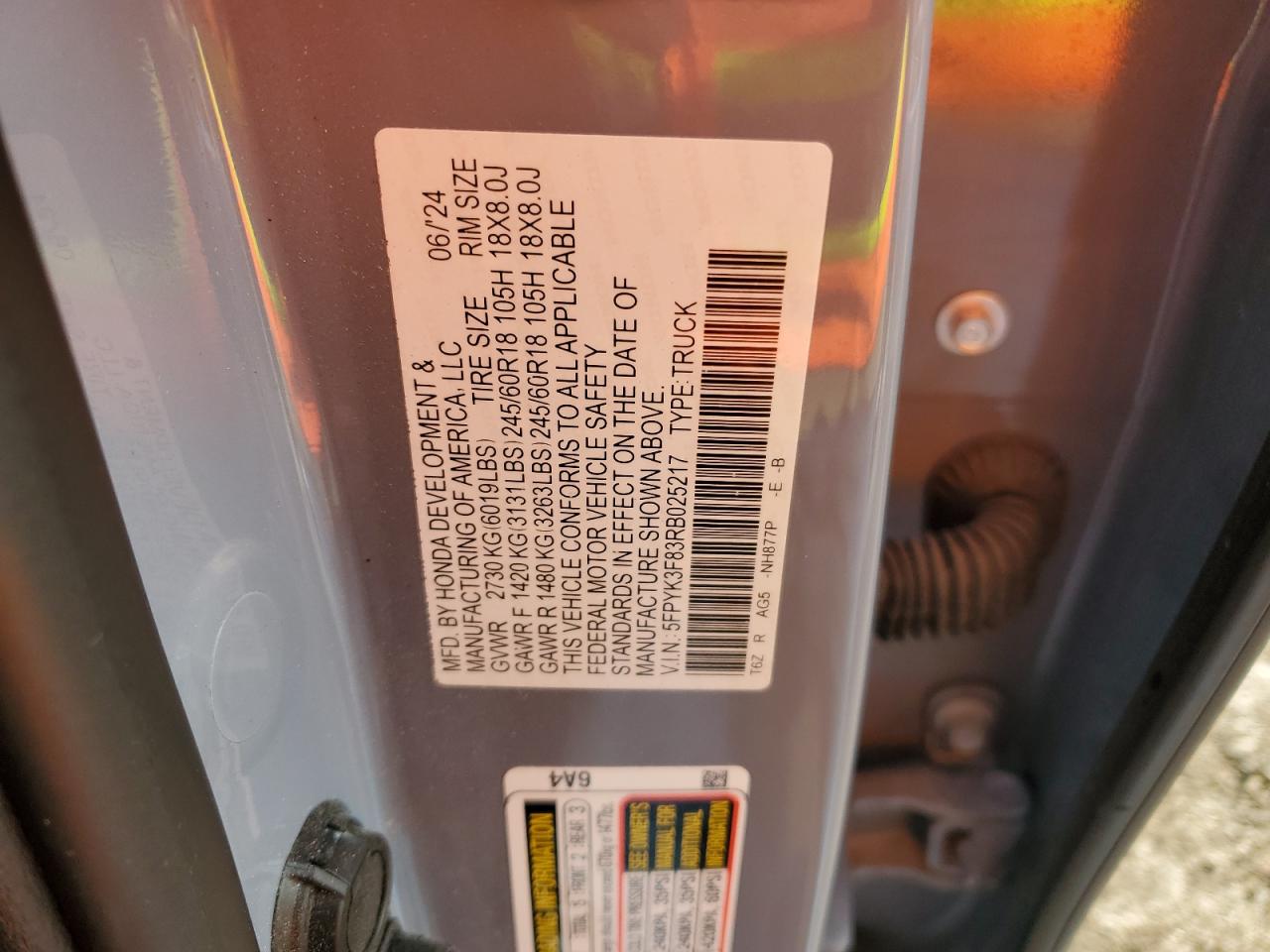 2024 Honda Ridgeline Black Edition VIN: 5FPYK3F83RB025217 Lot: 90616205