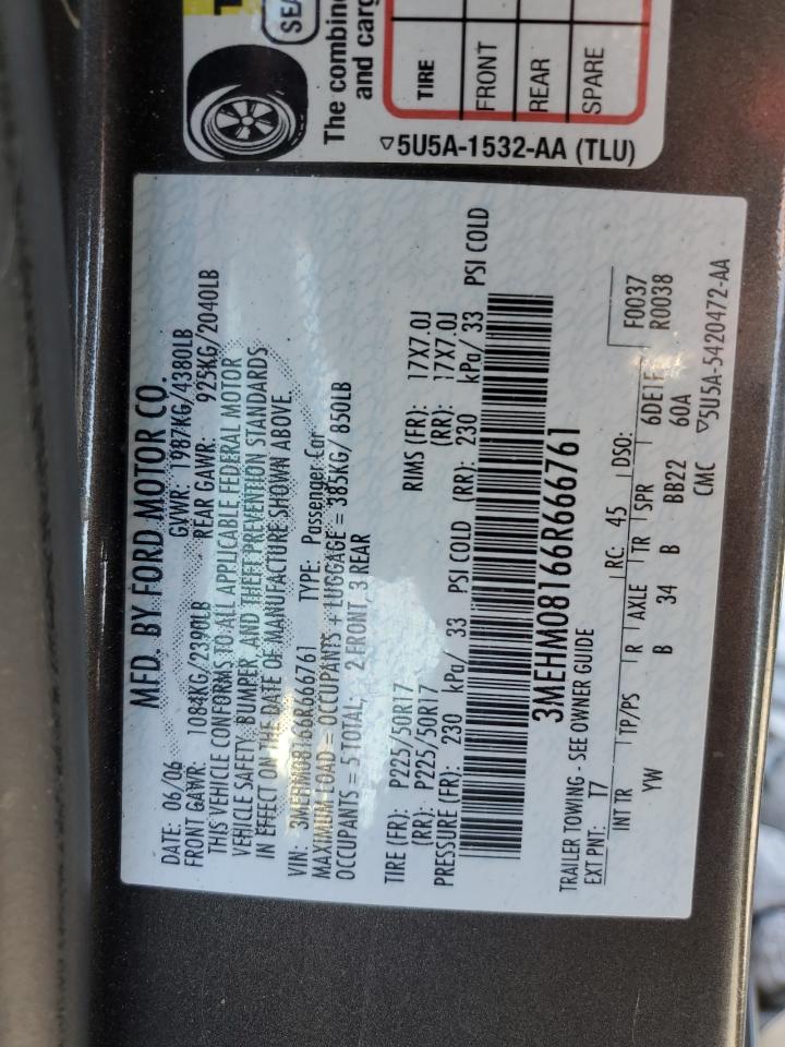 2006 Mercury Milan Premier VIN: 3MEHM08166R666761 Lot: 81921865