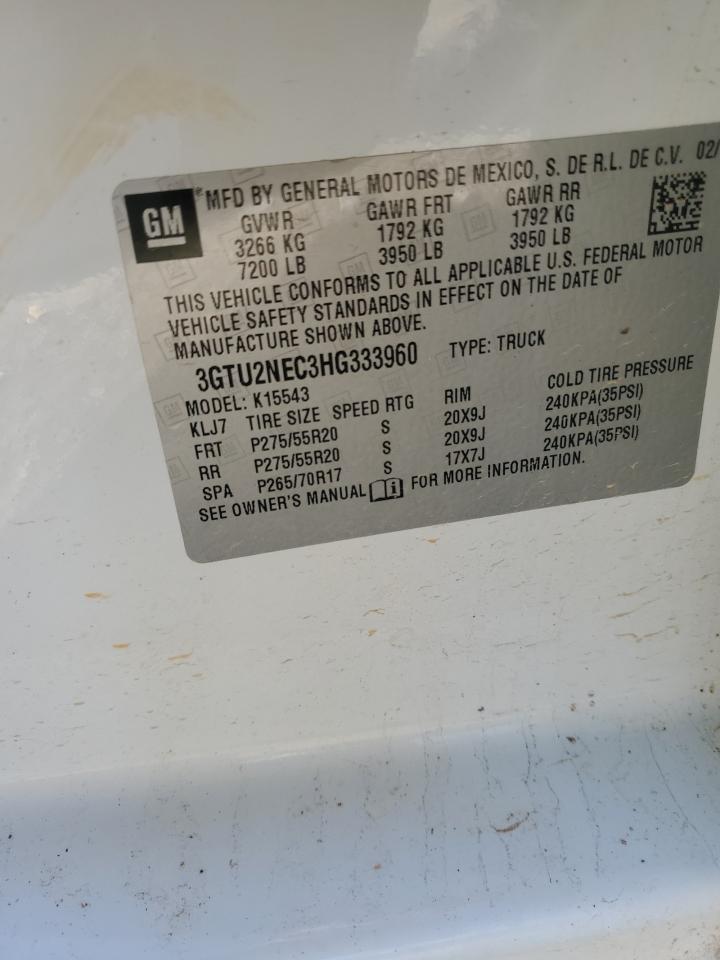 2017 GMC Sierra K1500 Slt VIN: 3GTU2NEC3HG333960 Lot: 89467175