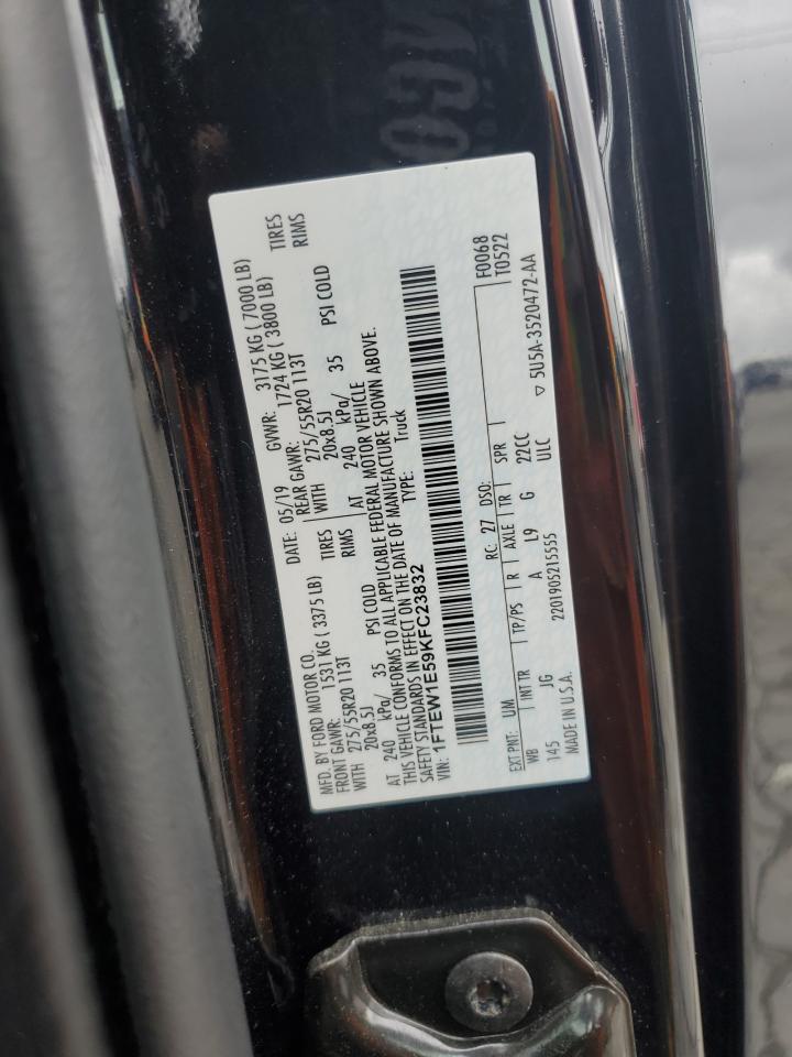 2019 Ford F150 Supercrew VIN: 1FTEW1E59KFC23832 Lot: 90398495