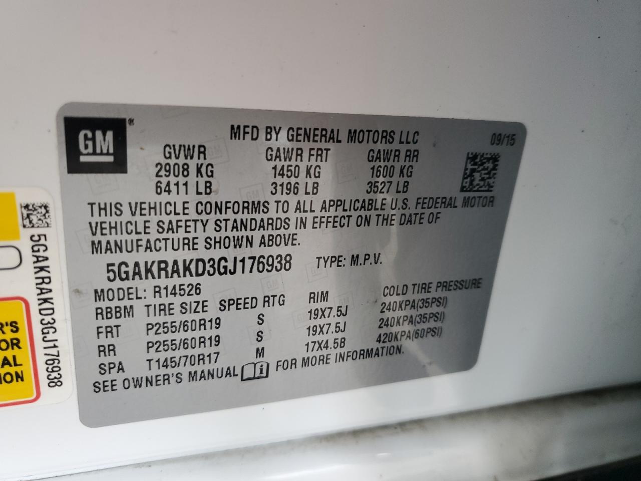 2016 Buick Enclave VIN: 5GAKRAKD3GJ176938 Lot: 89847455