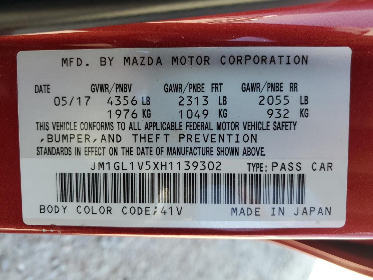 2017 Mazda 6 Touring VIN: JM1GL1V5XH1139302 Lot: 85752475