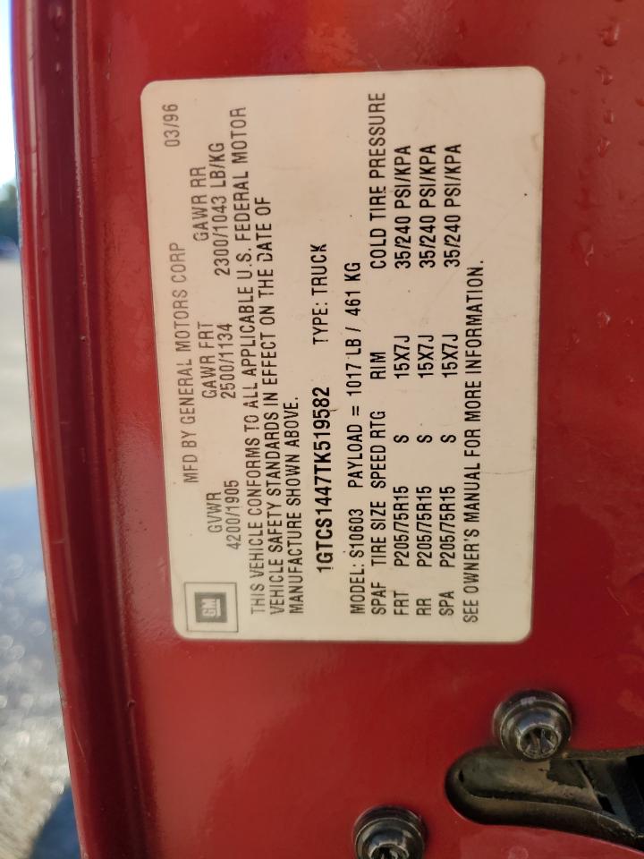 1996 GMC Sonoma VIN: 1GTCS1447TK519582 Lot: 90497365