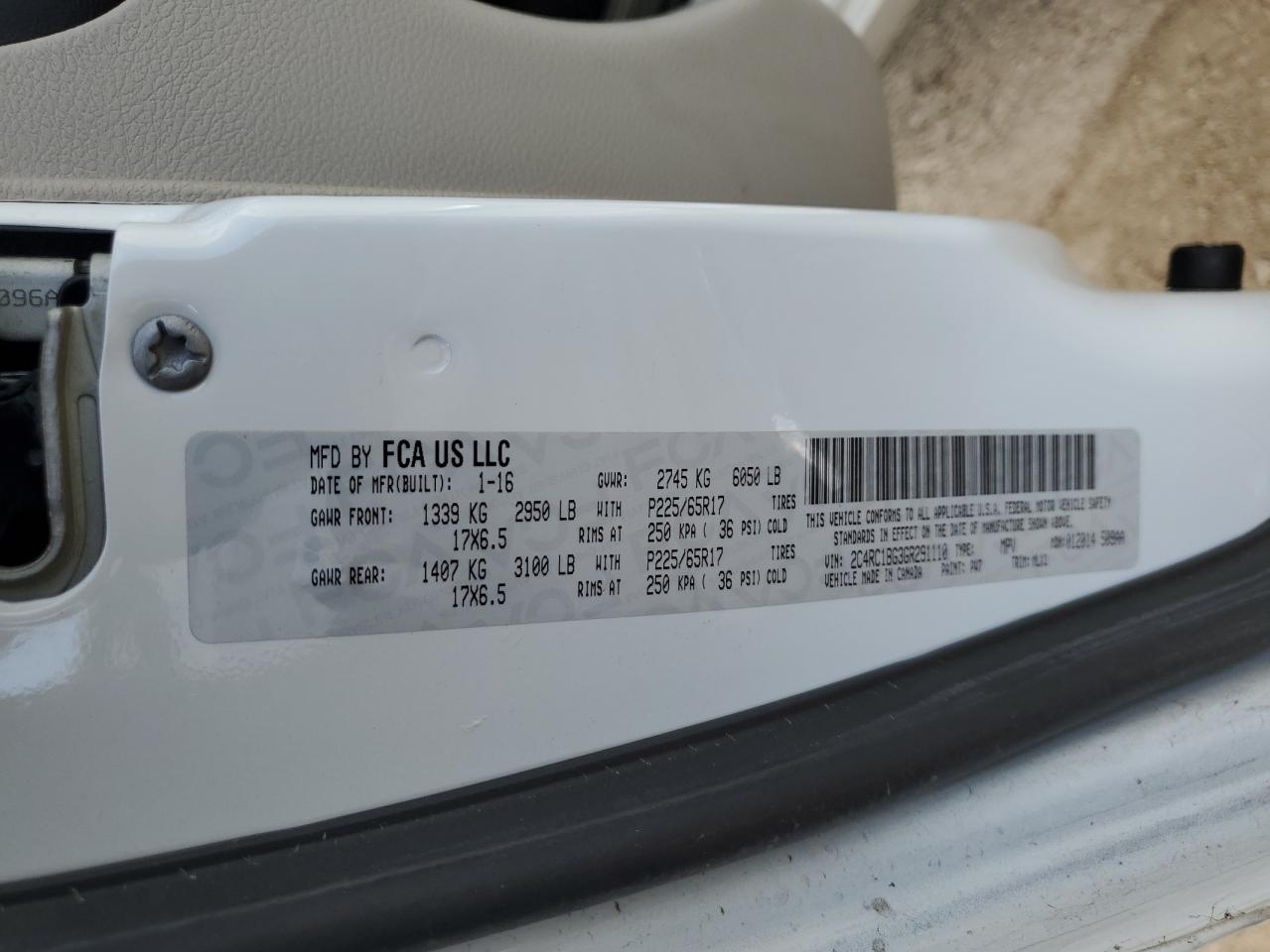 2016 Chrysler Town & Country Touring VIN: 2C4RC1BG3GR291110 Lot: 82487465